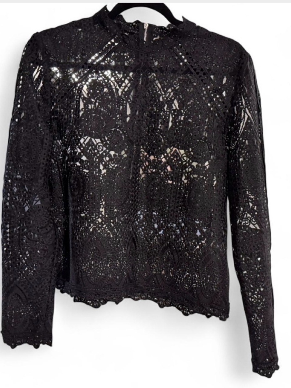 Anthropology Mare Mare Crochet Lace Long Sleeve Top - Black Women’s M-L